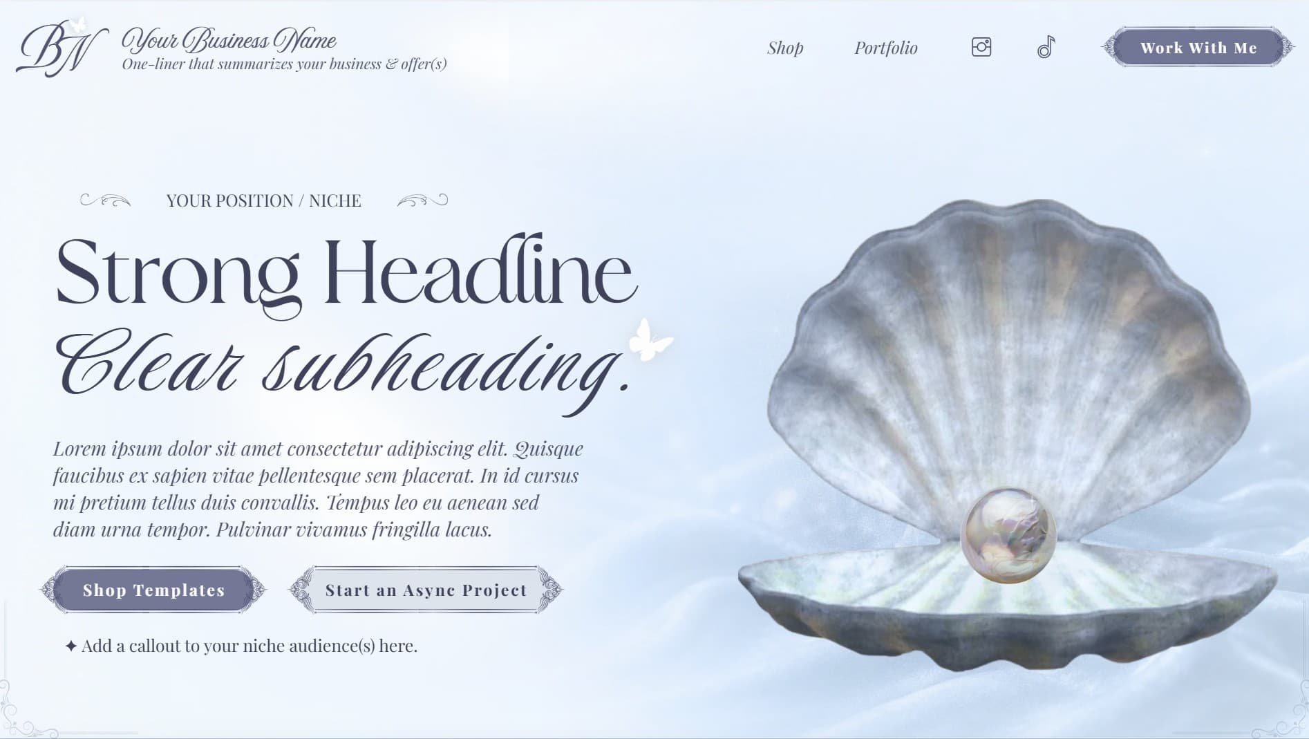 Siren-inspired portfolio template hero section used as an above-the-fold example