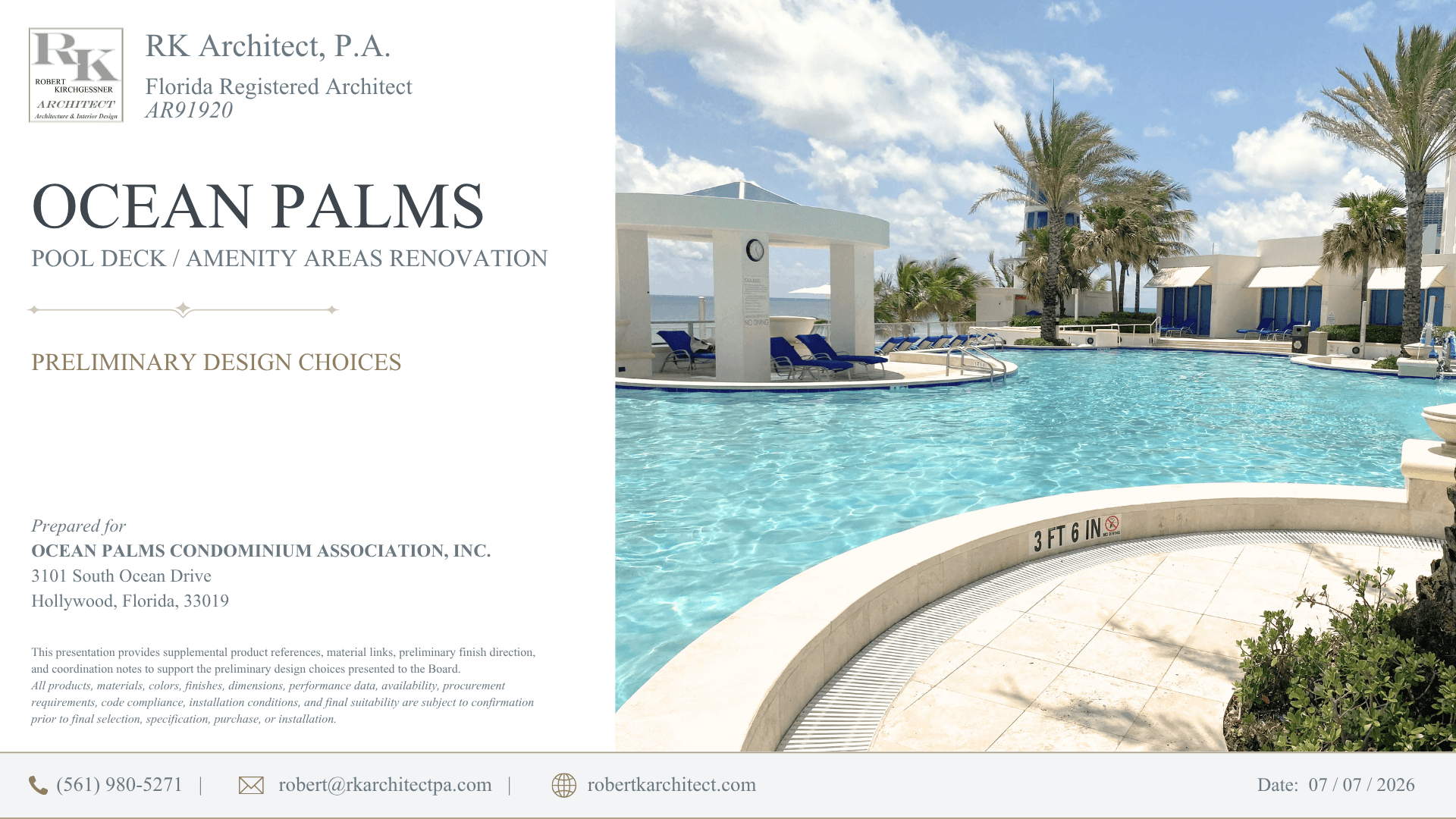 Ocean Palms pool deck renovation presentation cover