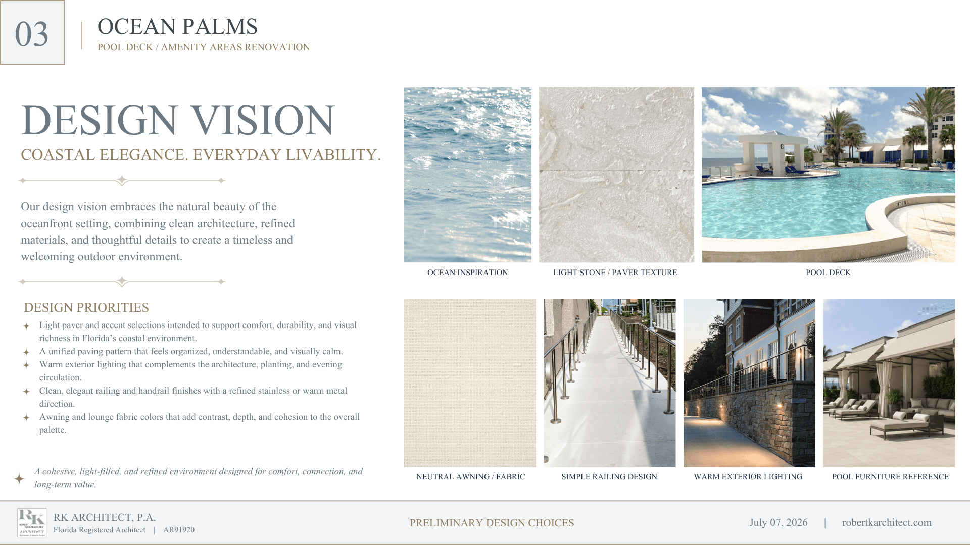 Ocean Palms design vision presentation page