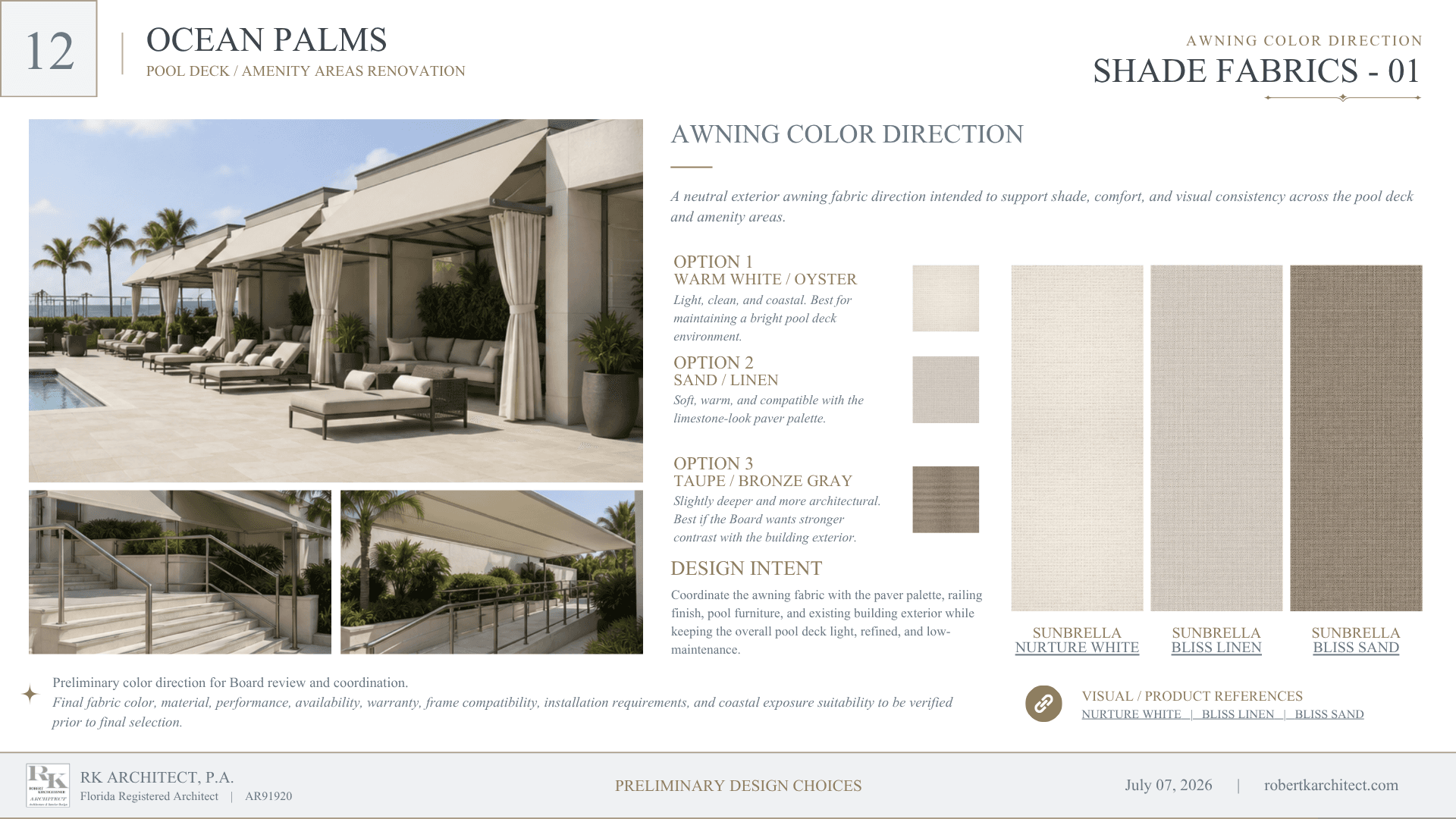 Ocean Palms shade-fabric direction presentation page