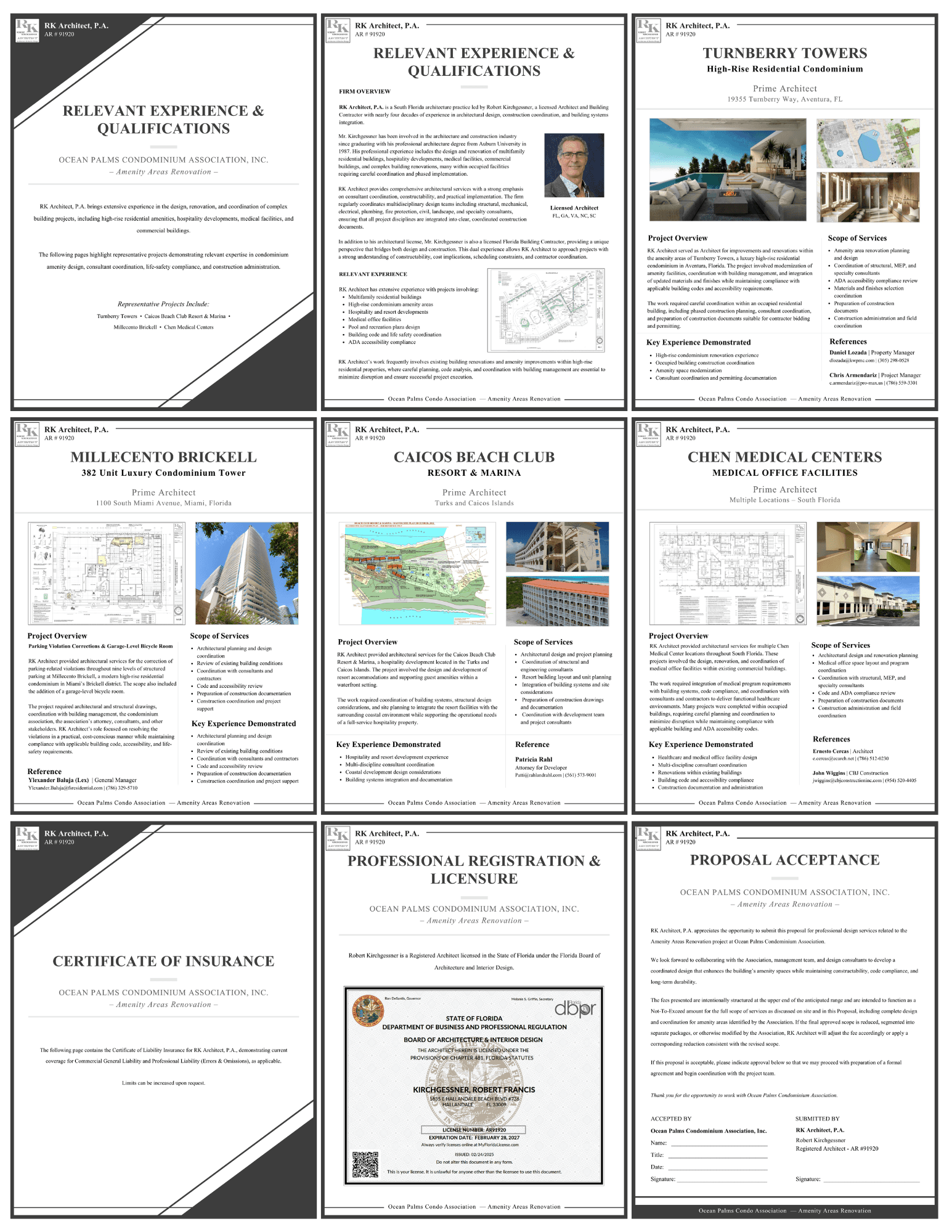 Interior pages from the RK Architect proposal system
