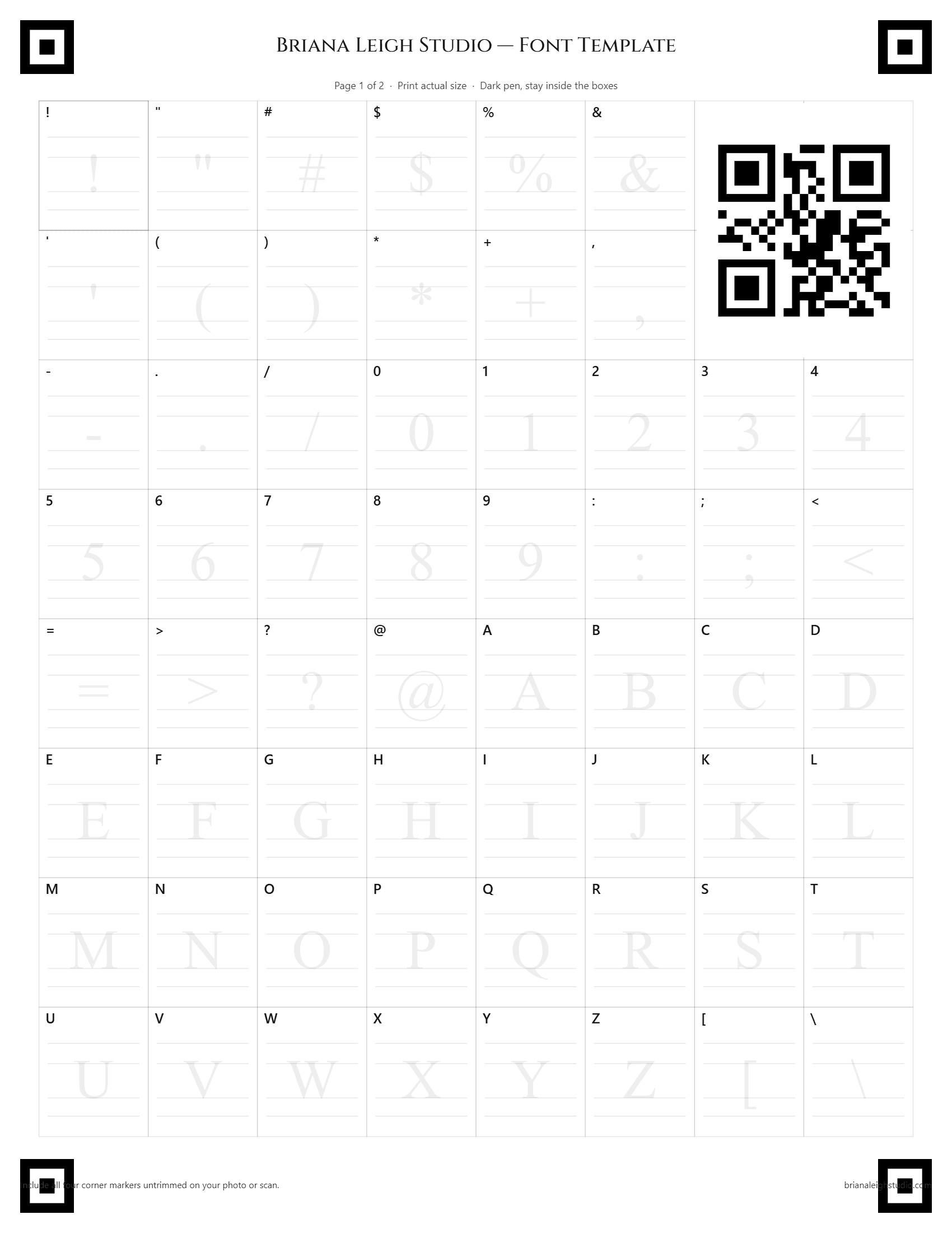 First blank WingBorne font creation template