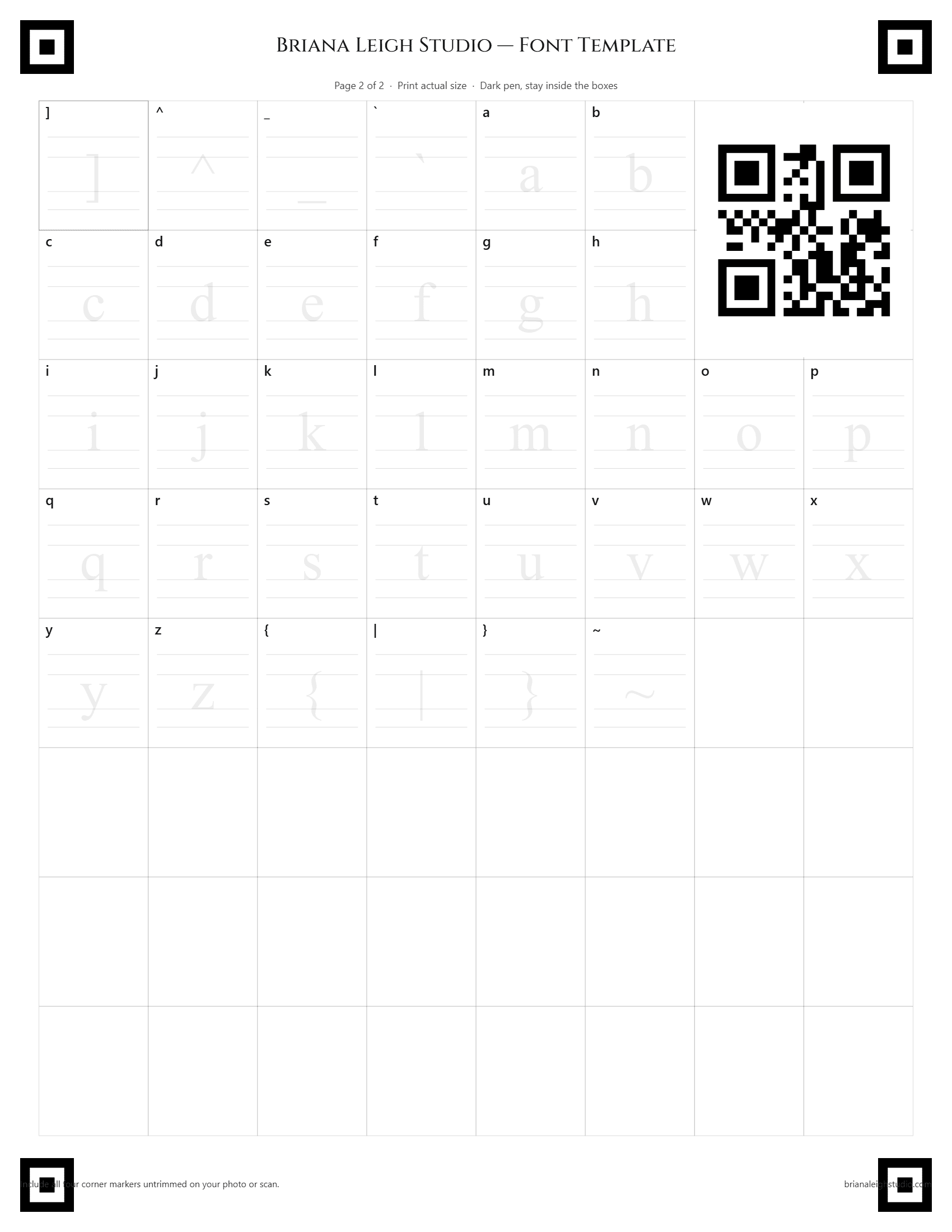 Second blank WingBorne font creation template